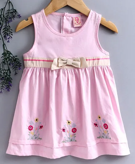 Sunny Baby Sleeveless Floral Embroidered Frock - Pink