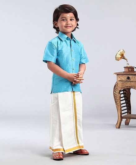 navy blue shirt and mundu