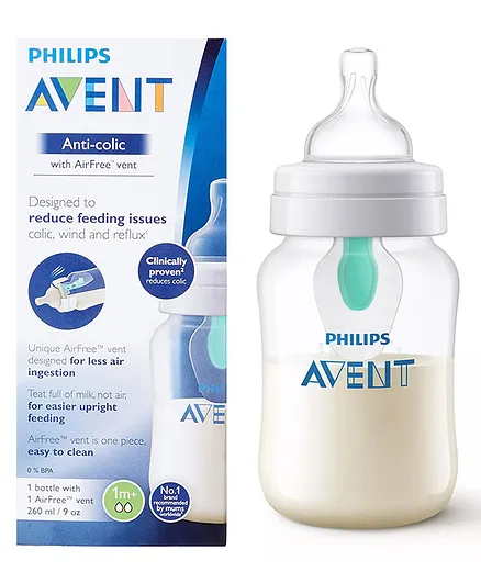 Avent Classic Anti Colic Bottle with Air-free Vent I Ideal for 0 Month+ I New Born Flow I BPA Free - 260 ml