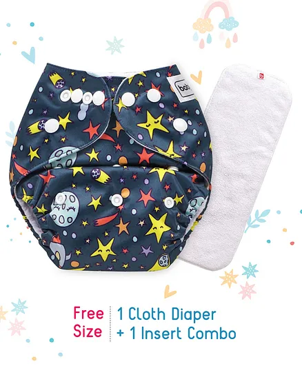 Babyhug Free Size Reusable Cloth Diaper With Insert - Navy Blue (Packaging May Vary)