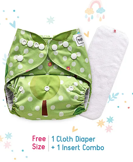 Babyhug Free Size Reusable Polka Dot Cloth Diaper With Insert - Green