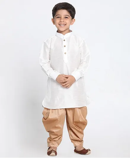 Vastramay Solid Full Sleeves Kurta & Dhoti Set - White