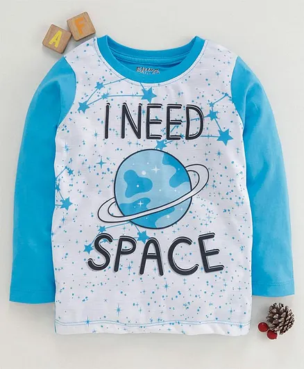 Eteenz Full Sleeves T-Shirt Space Print - Teal Blue