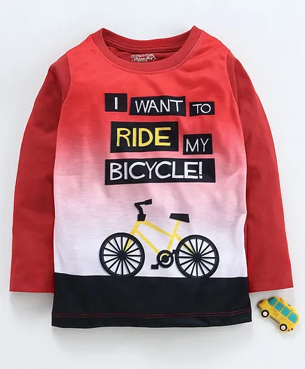 Eteenz Full Sleeves Tee Bicycle Print - Red