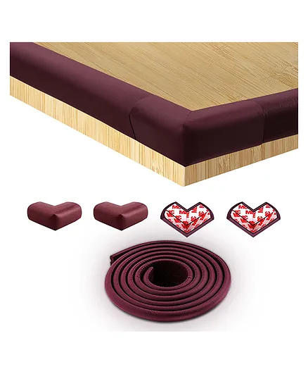 Baby Proofing 2 Meters Edge Guard & 4 Corner Guards with Double Sided Self Adhesive Tape - Brown