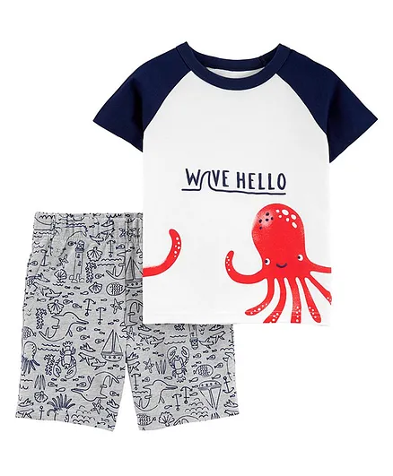 Carter's 2-Piece Octopus Raglan Jersey Tee & French Terry Shorts Set - White Blue