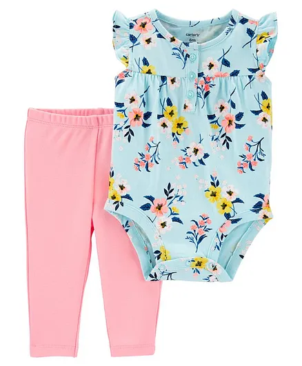 Carter's 2-Piece Floral Bodysuit Pant Set - Blue Pink