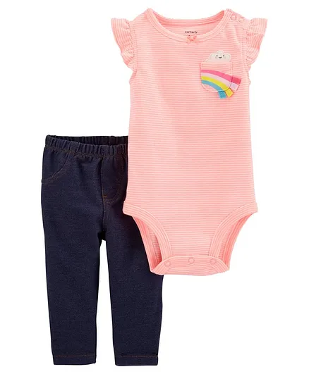 Carter's 2-Piece Striped Rainbow Onesie with Pant Set - Pink Blue