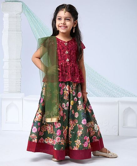 Buy Babyhug Lehenga Cap Sleeves Choli Set With Dupatta Floral