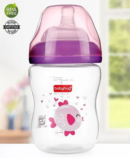 Babyhug Wide Neck Sterilizable Polypropylene Feeding Bottle Pink - 250 ml