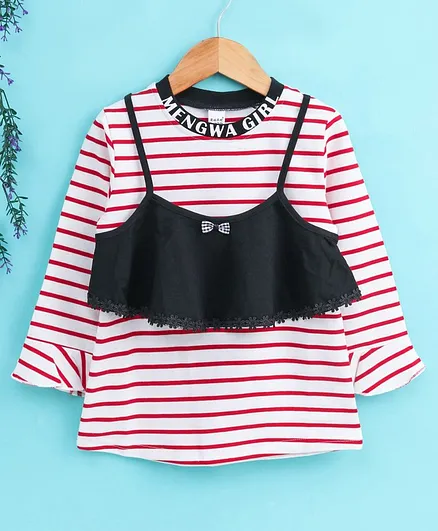 Meng Wa Full Sleeves Frock Striped - Red White