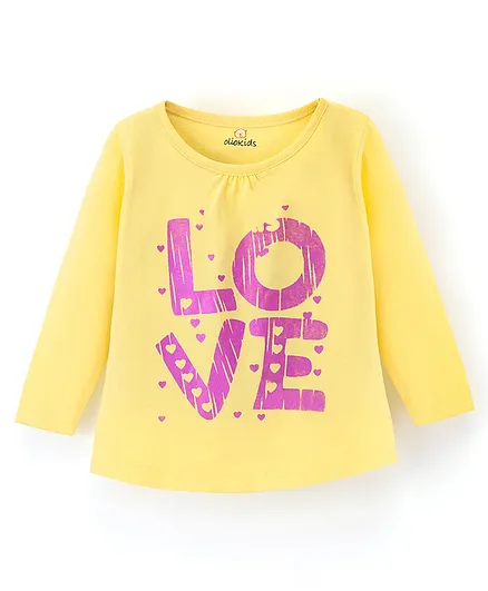 Olio Kids Full Sleeves Tee Love Print - Lemon