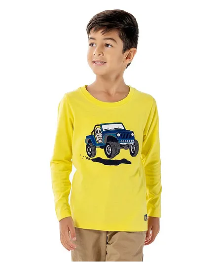 Cherry Crumble by Nitt Hyman Jeep Printed Full Sleeves T-Shirt - Yellow