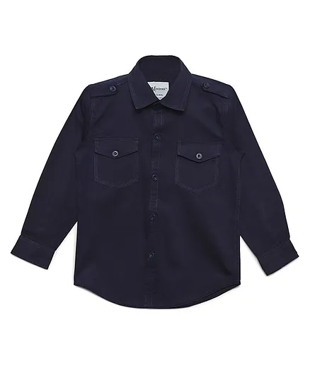AJ Dezines Solid Front Pocket Full Sleeves Shirt - Dark Blue