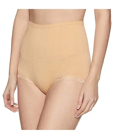 Fabme Plain Solid High Waist Panty - Brown