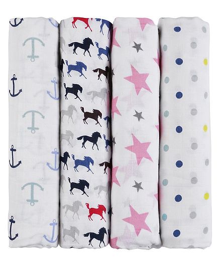 Haus Kinder Cotton Muslin Swaddle Wrap Anchor Horse Dots And