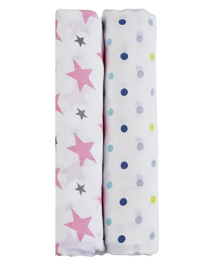 Haus & Kinder Cotton Muslin Swaddle Wrap Dots and Twinkle Print Pack of 2 - Pink