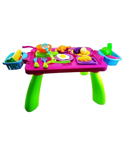 Weeby Stylish Table Kitchen Play Set with Side Basket - 38 Pieces
