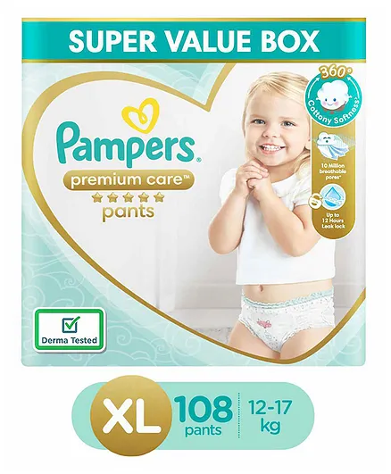 Pampers Premium Care Pants, Extra Large size baby diapers (XL), 108 Count, Softest ever Pampers pants