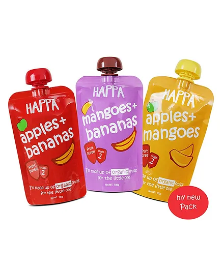 Happa Organic Mixed Fruit Variety Puree Pack of 3 - 100 gm each