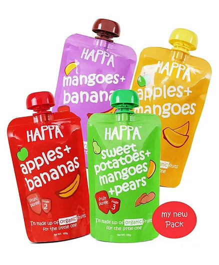 Happa Organic Mixed Fruit Variety Puree Pack of 4 - 100 gm each