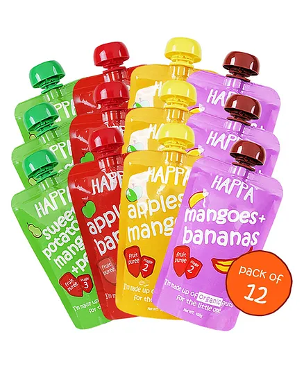 Happa Organic Mixed Fruit Variety Puree Pack of 12 - 100 gm each