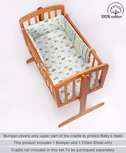 Babyhug Premium Cotton Head Support Bumper with Fitted Sheet for Cradle - Transport Theme 