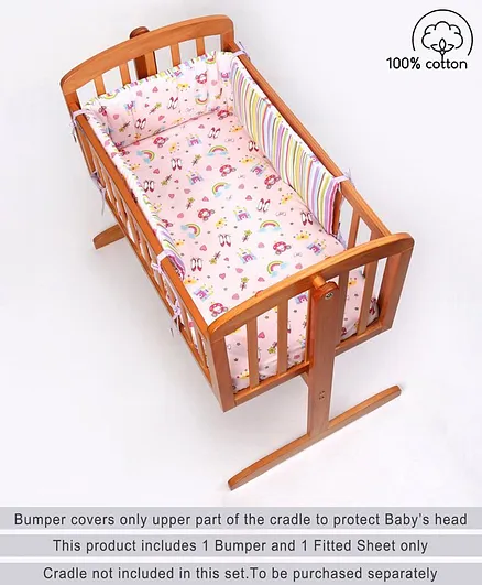 Babyhug Premium Cotton Head Support Bumper with Fitted Sheet for Cradle - Princess Theme