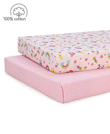 Babyhug Premium Cotton Crib Sheets Set of 2 - Castle Princes Theme