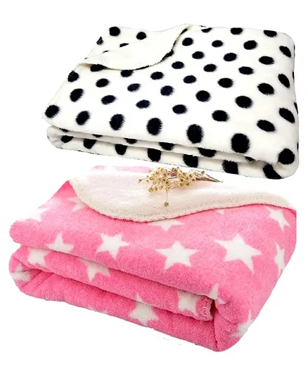 Brandonn Blankets Star & Polka Dot Print Pack Of 2 - Pink White