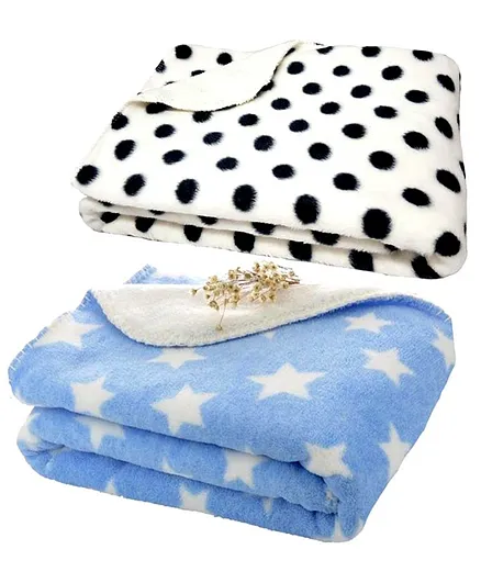 Brandonn Blankets Star & Polka Dot Print Pack Of 2 - Blue White