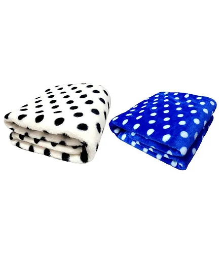 Brandonn Blankets Polka Dot Print Pack Of 2 - Blue White