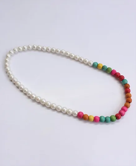 Pihoo Wooden Beads & Pearls Necklace - Multicolor