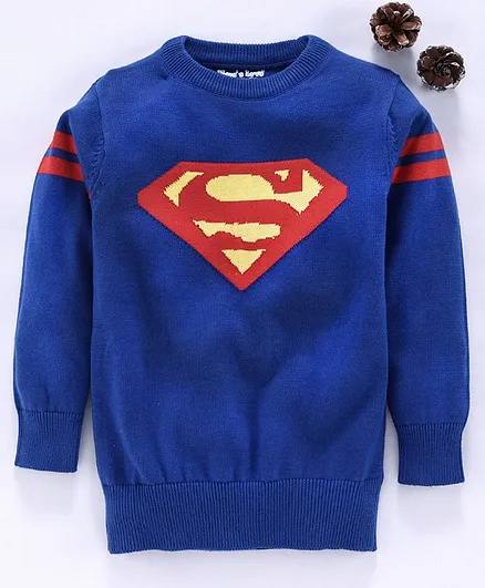 Mom's Love Full Sleeves  Pullover Sweater Superman Design - Blue