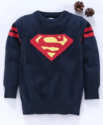 Mom's Love Full Sleeves  Pullover Sweater Superman Design - Navy Blue