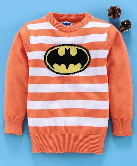 Mom's Love Full Sleeves Striped Pullover Sweater Batman Design - Orange