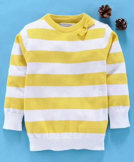 Mom's Love Full Sleeves Striped Pullover Sweater - Yellow