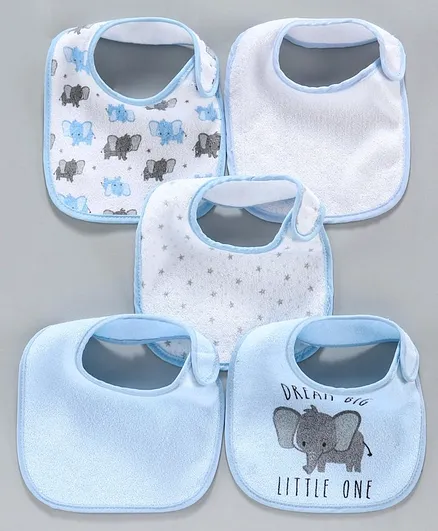 Zoe Terry Printed Bibs Pack of 5 - Blue White