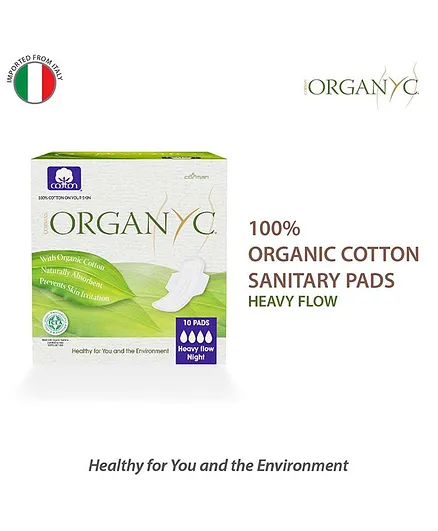 Organ(y)c 100% Cotton Sanitary Pads Pack of 10 - Heavy Flow