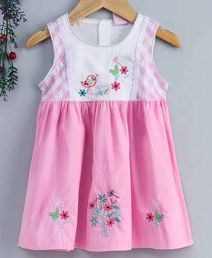 Sunny Baby Sleeveless Frock Bird Embroidered - Pink