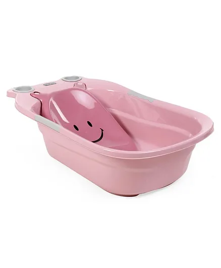 Babyhug Large Bath Tub with Bath Sling Smiley Print with Drainage Cap - Pink