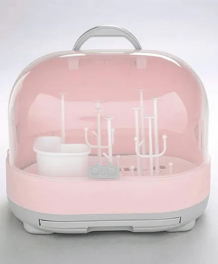 2 in 1 Bottle Drying Rack With Storage Box - Pink