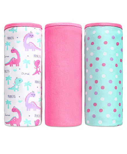 Babyhug 100% Cotton Wrapper Pack of 3 Dino Print - Pink Purple
