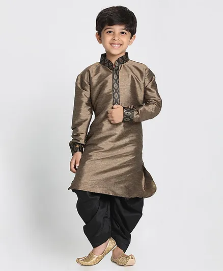Vastramay Pathani Style Full Sleeves Kurta & Dhoti - Black