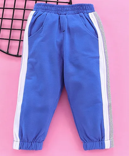 Meng Wa Full Length Track Pant With Glitter Bands - Blue