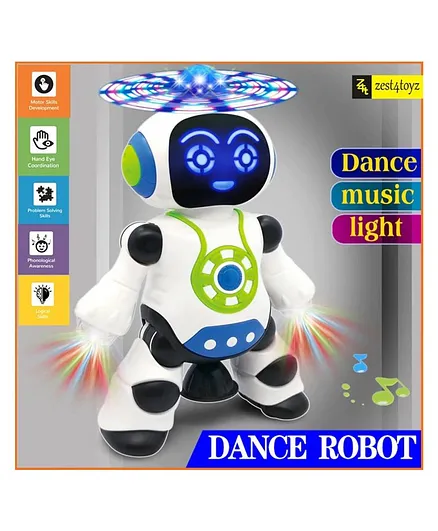 Zest 4 Toyz 360 Degree Rotating Dancing Walking Robot Toy With Flashing Light & Sounds - White Blue
