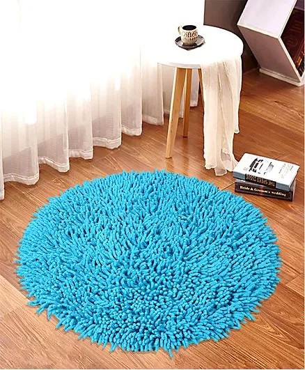 Saral Home Pure Cotton Round Shaped Shaggy Mat - Turquoise