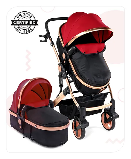 Babyhug Majestic Stroller Cum Carry Cot With Canopy - Red