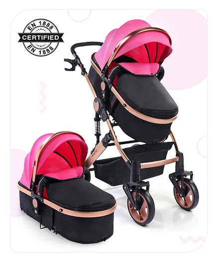 Babyhug Majestic Stroller cum Carry Cot with Canopy - Pink