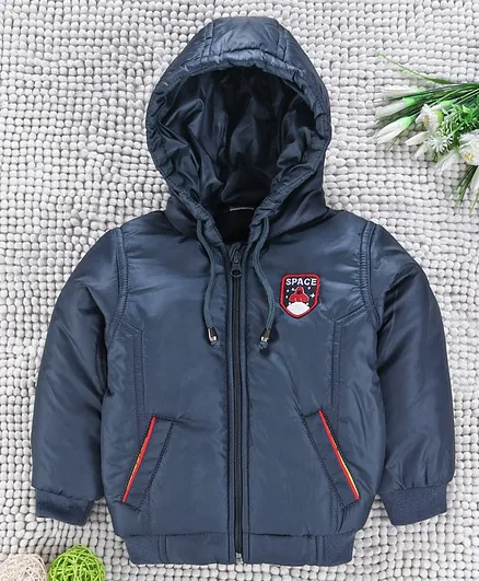 Babyhug Full Sleeves Hooded Winter Jacket - Navy Blue